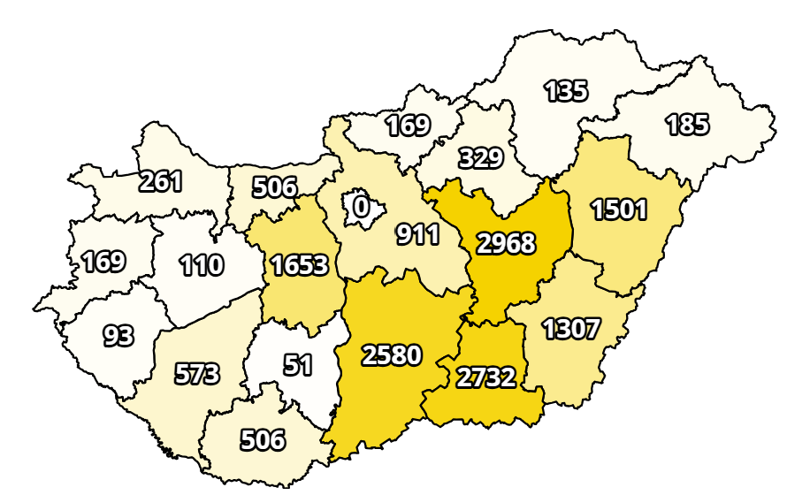 A versenyképes méretű szélturbinák becsült elhelyezhetősége Magyarország térségeiben